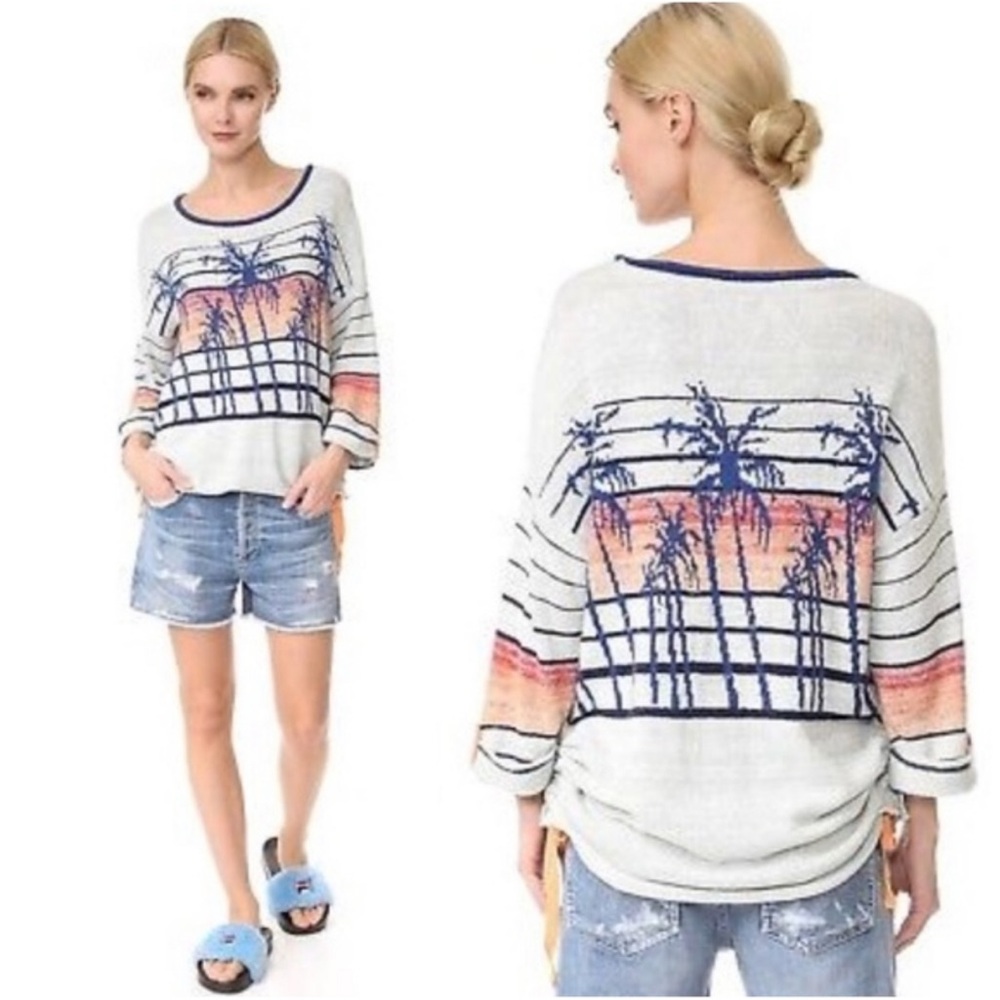 Free People Palm Breeze/Palm Tree Breeze Ruched Sweater Sz Small